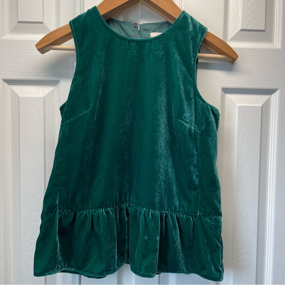 J. Crew size 2 Emerald green velvet peplum top sleeveless Holiday party blouse